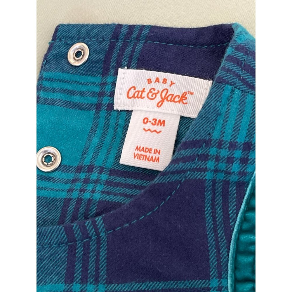 Cat & Jack Infant Blue/Green Plaid Flannel Ruffle Neck Dress - Picture 10 of 10